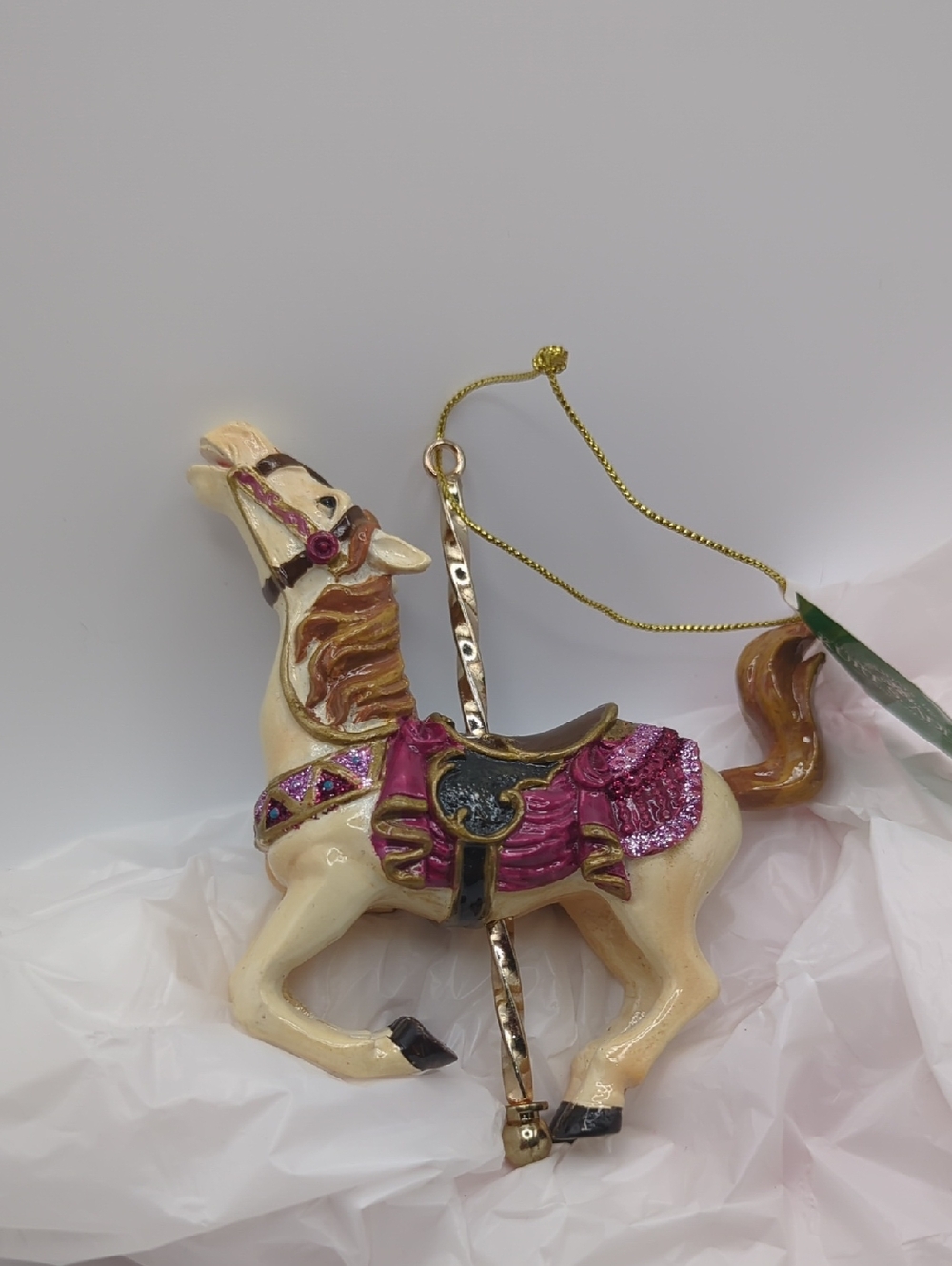 Kurt Adler Cream and Pink Carousel Horse Ornament - Decorative Home Accent